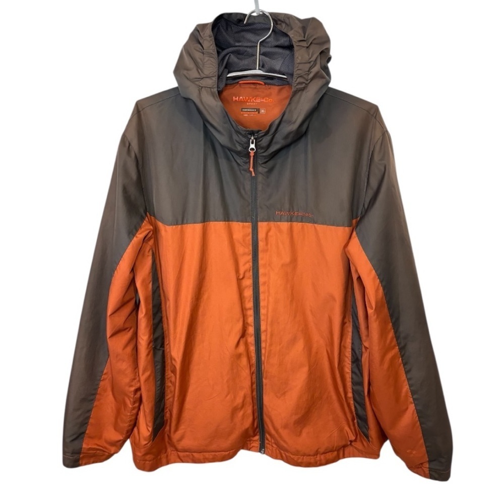 Hawke & Co Men's Orange and Gray Full Zip Hooded Windbreaker Size XL